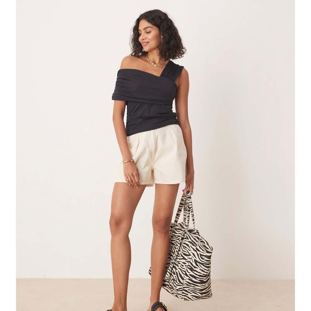 Abercrombie & Fitch Black Off Shoulder Asymmetric Drape Top Size Small